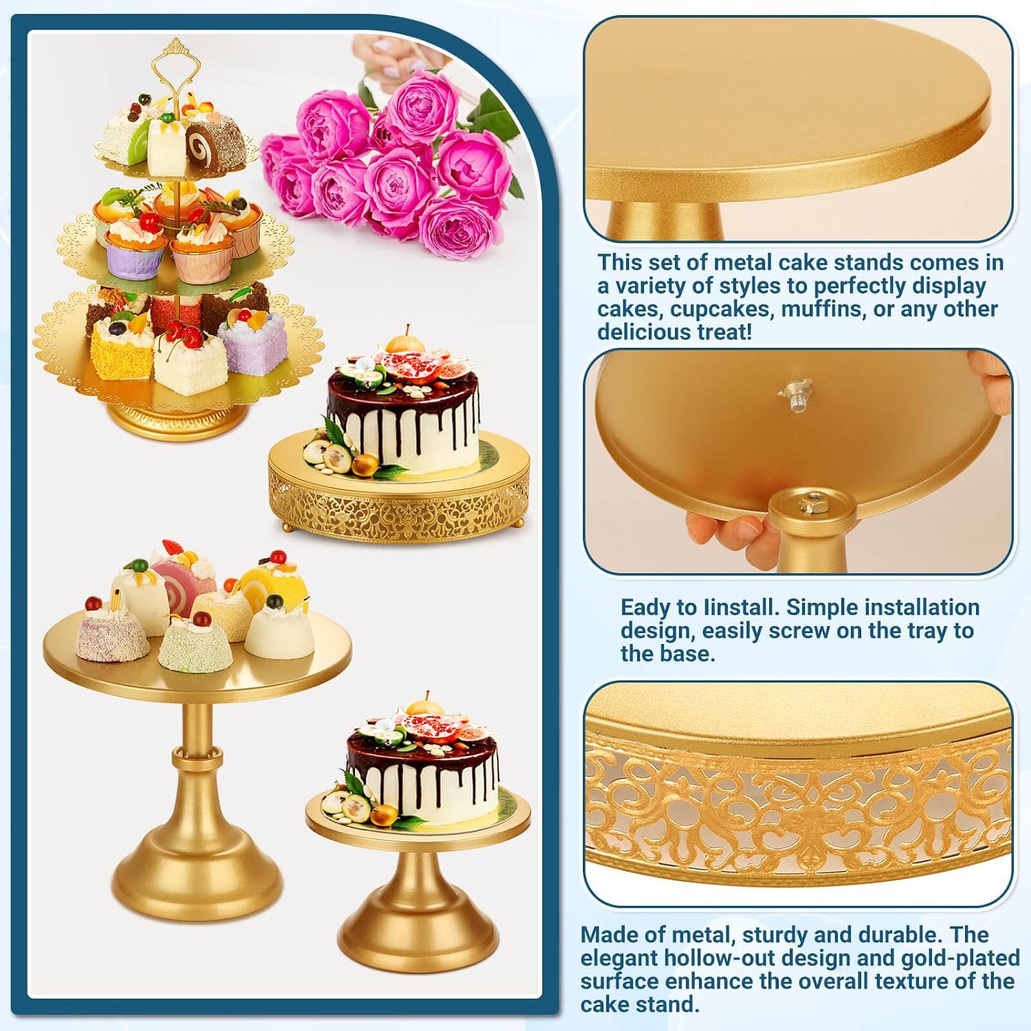 Gold Metal Dessert Table Displ - đánh giá và giá Display Risers Set