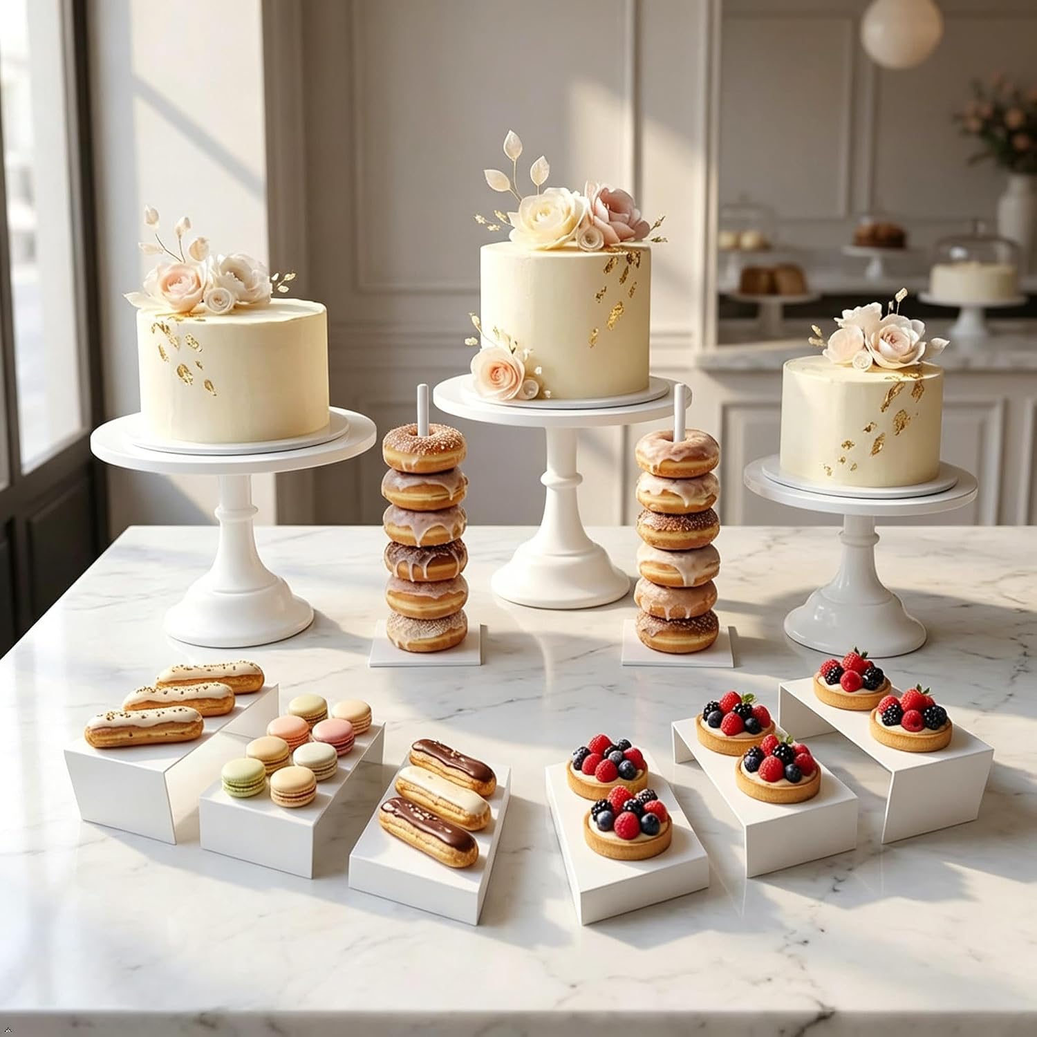 11-Piece Round White Metal Cak - đánh giá và giá Display Risers Set