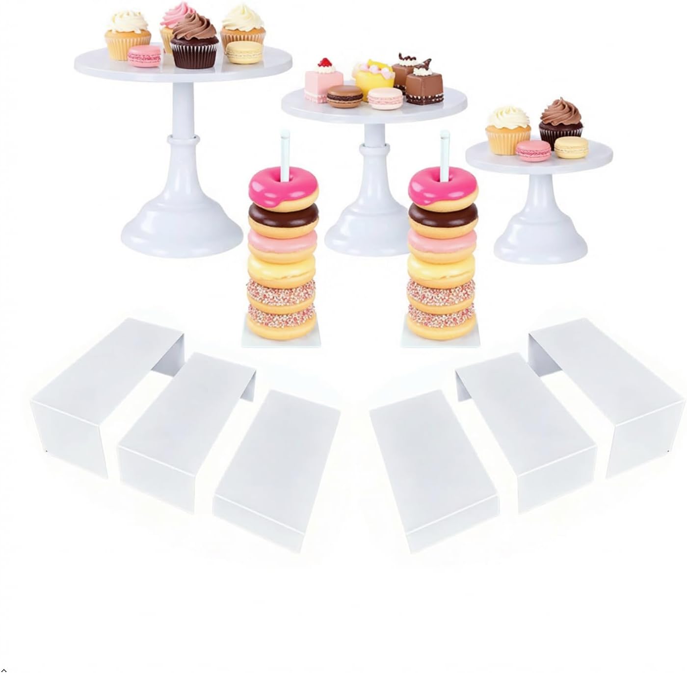 11-Piece Round White Metal Cak - đánh giá và giá Display Risers Set